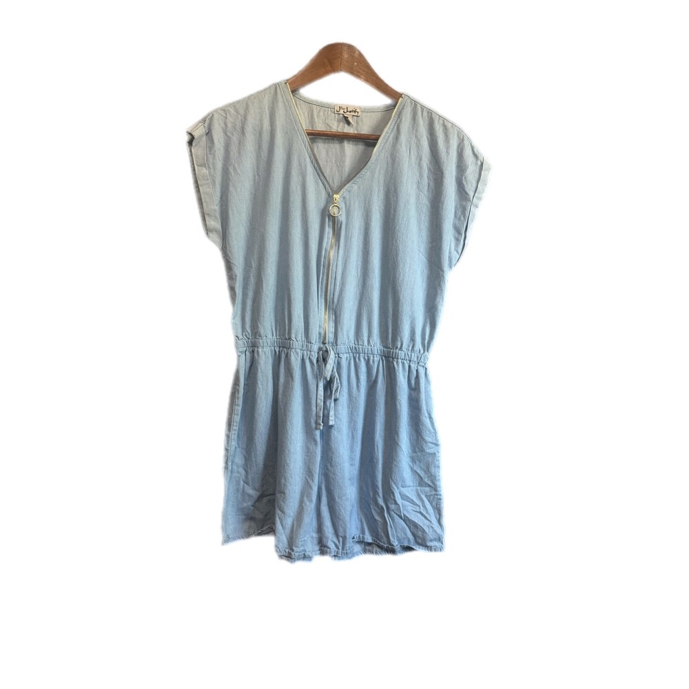 J for Justify Romper Women M Blue Excellent Cotton Zip Front Elastic Waist‎